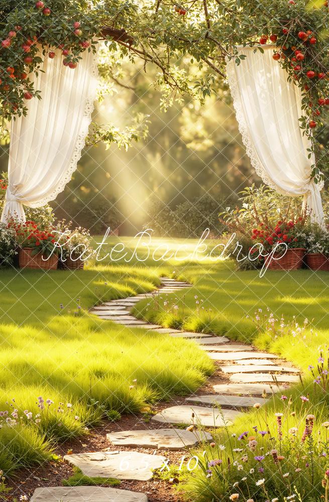 Kate Garden Arch Apple Tree Curtains Fleece Backdrop Designed by Emetselch - Image 2