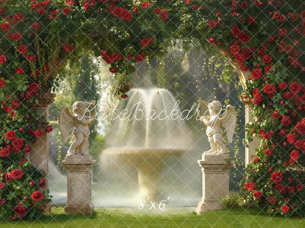 Kate Garden Arch Red Roses Fountain Statues Backdrop Designed by Emetselch - Image 3