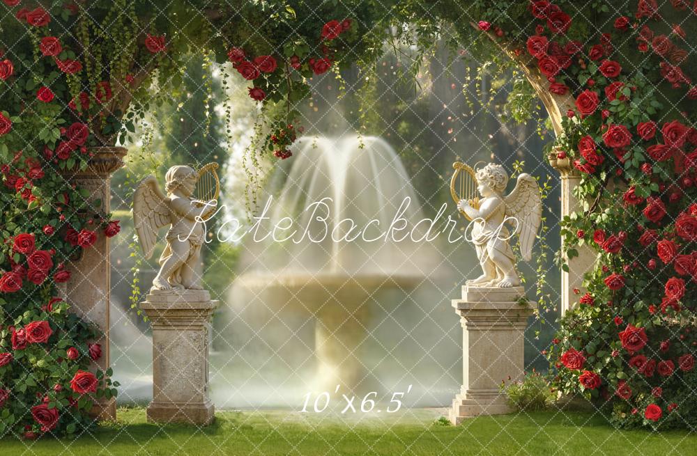 Kate Garden Arch Red Roses Fountain Statues Backdrop Designed by Emetselch - Image 4
