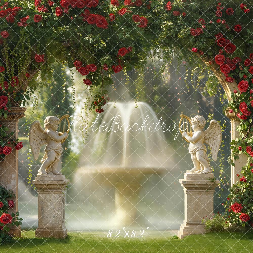 Kate Garden Arch Red Roses Fountain Statues Backdrop Designed by Emetselch - Image 5