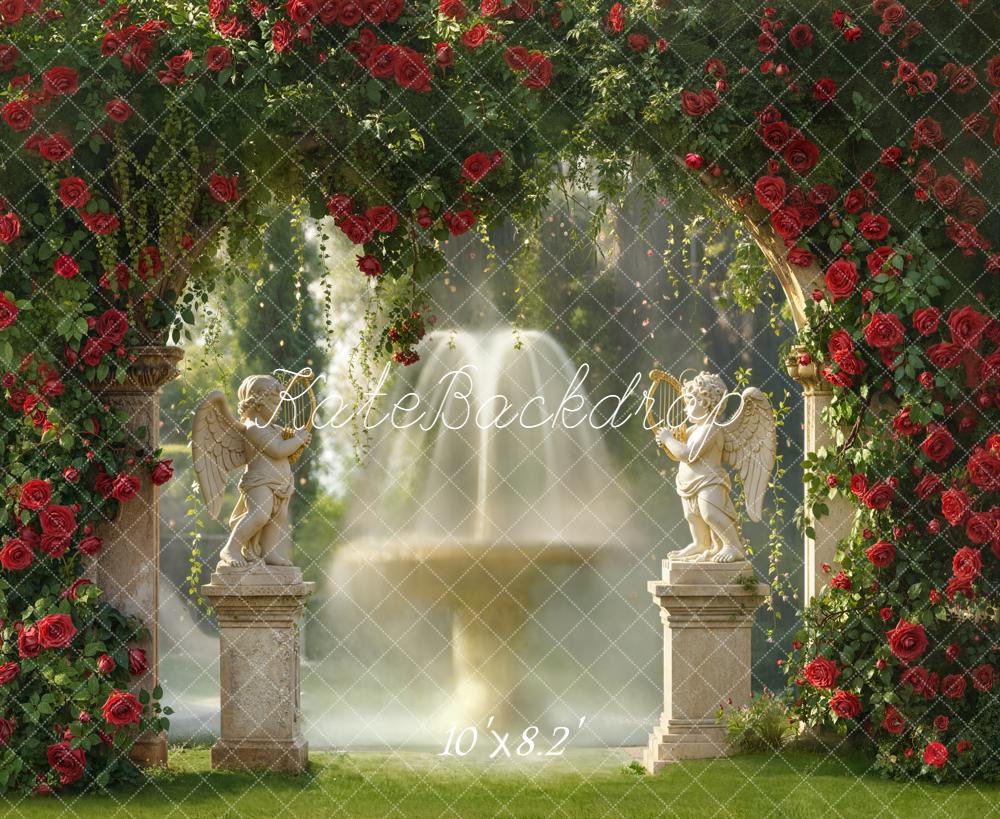 Kate Garden Arch Red Roses Fountain Statues Backdrop Designed by Emetselch - Image 6