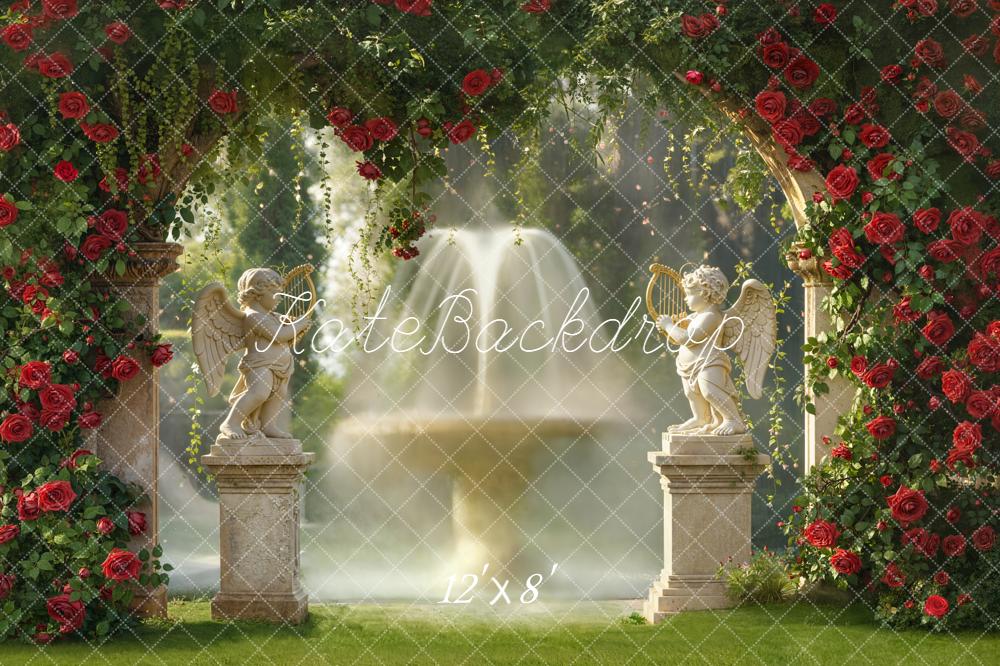 Kate Garden Arch Red Roses Fountain Statues Backdrop Designed by Emetselch - Image 8