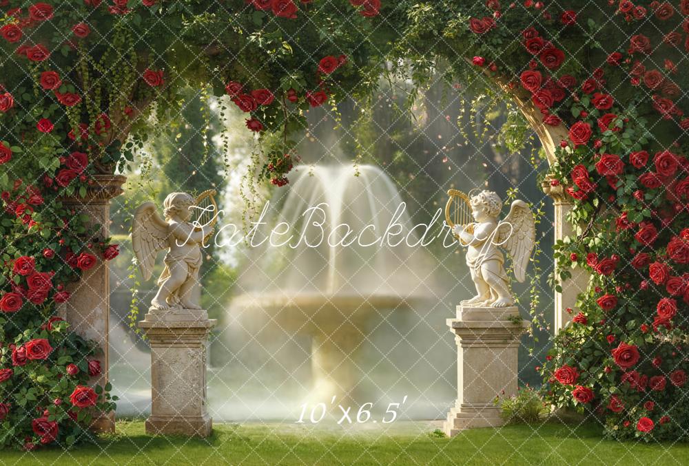 Kate Garden Arch Roses Fountain Statues Fleece Backdrop Designed by Emetselch - Image 2