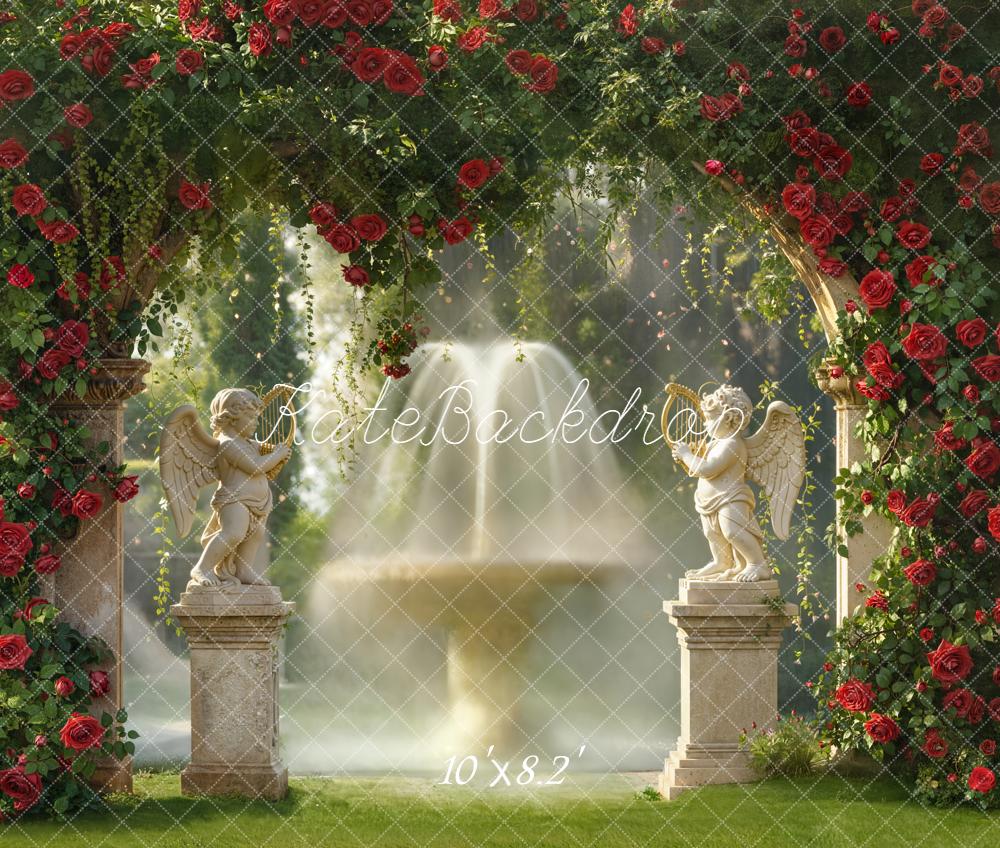 Kate Garden Arch Roses Fountain Statues Fleece Backdrop Designed by Emetselch - Image 3