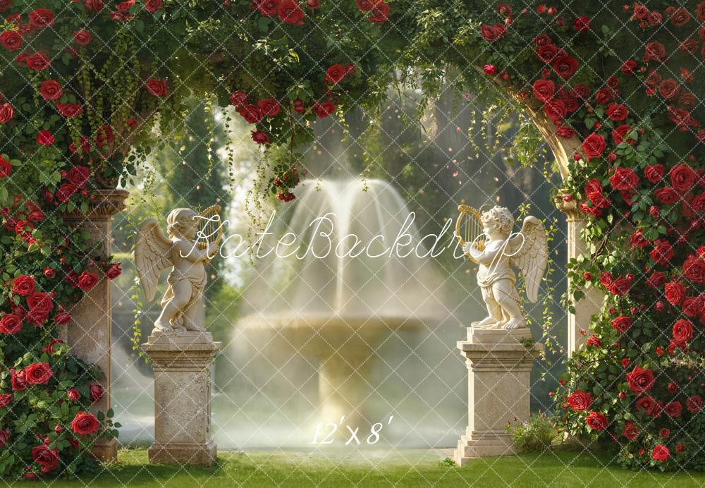 Kate Garden Arch Roses Fountain Statues Fleece Backdrop Designed by Emetselch - Image 4