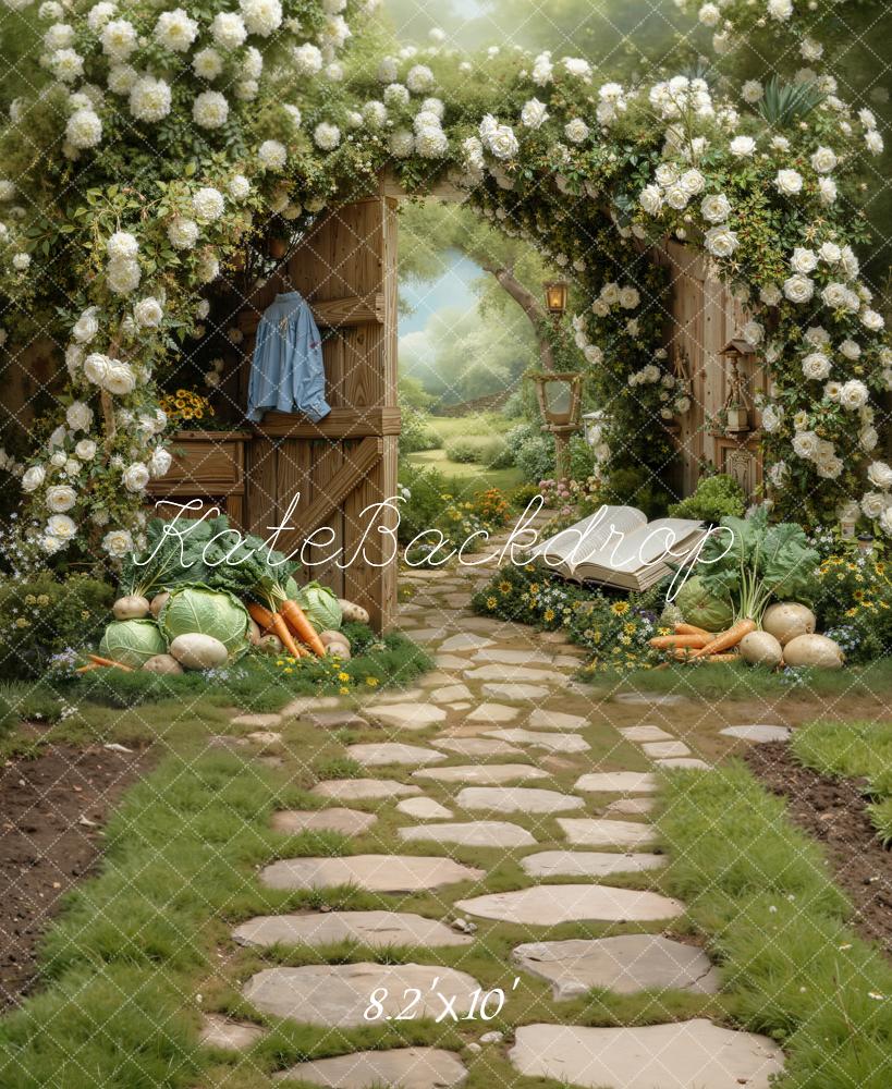 Kate Garden Arch Vegetables Stone Path Fleece Backdrop Designed by Chain Photography - Image 3