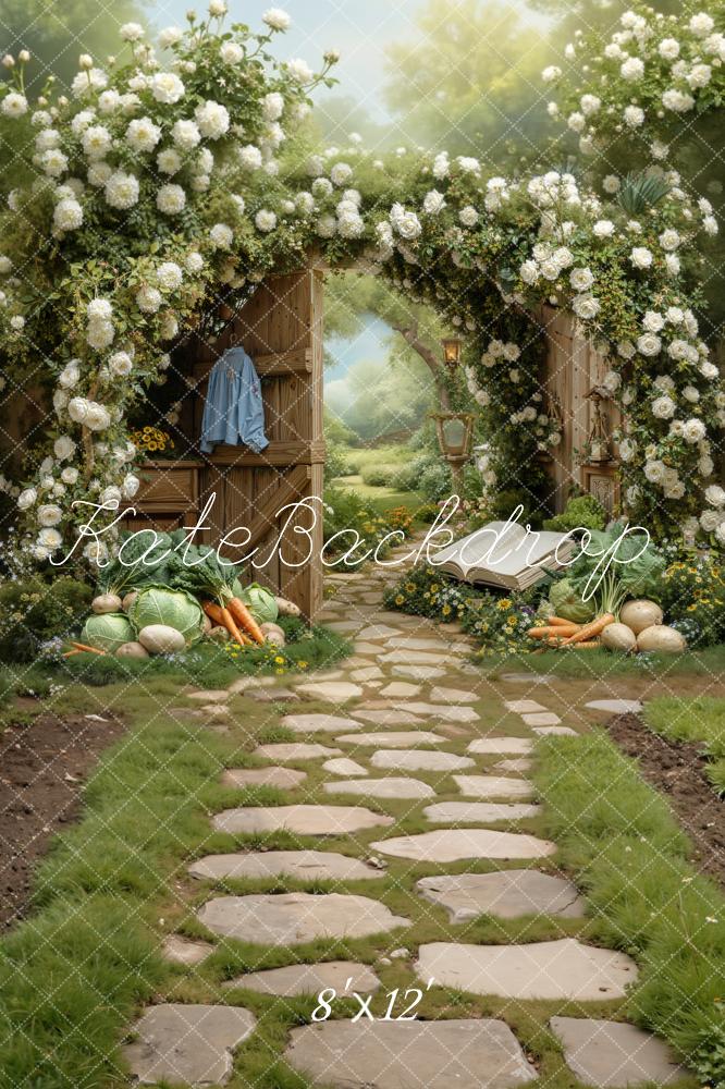 Kate Garden Arch Vegetables Stone Path Fleece Backdrop Designed by Chain Photography - Image 4