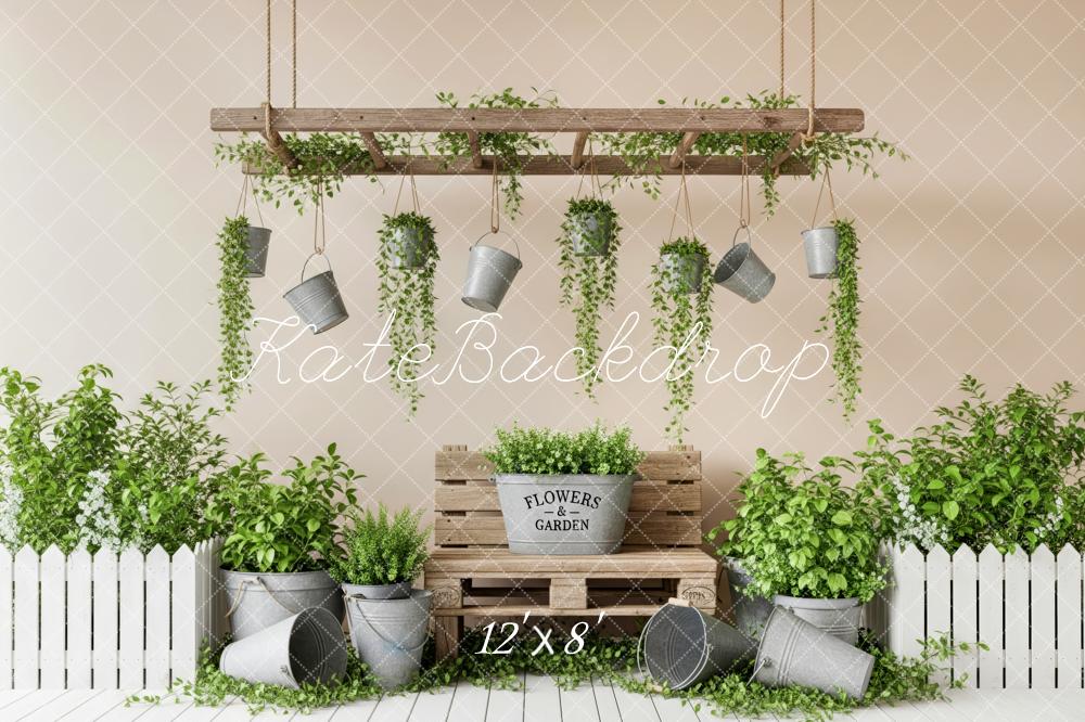 Kate Garden Bench Hanging Buckets Greenery Fleece Backdrop Designed by Patty Robert - Image 4