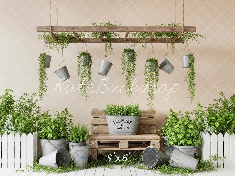 Kate Spring Bench Wooden Pallet Hanging Plants Backdrop Designed by Patty Robert - Image 3
