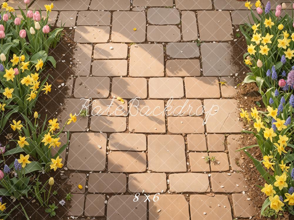 Kate Garden Stone Path Tulips Daffodils Floor Backdrop Designed by Kate Image - Image 3