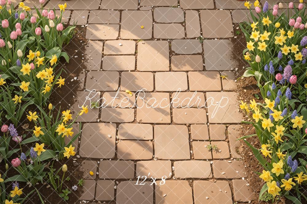 Kate Garden Stone Path Tulips Daffodils Floor Backdrop Designed by Kate Image - Image 8