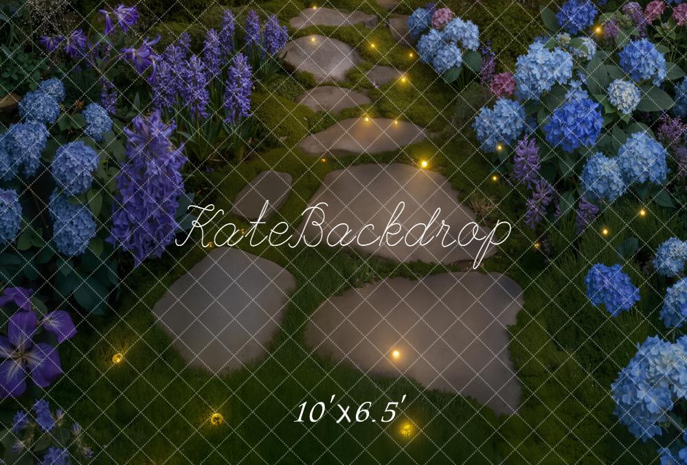 Kate Garden Stone Pathway Blue Hydrangeas Fleece Backdrop Designed by Kate image - Image 2