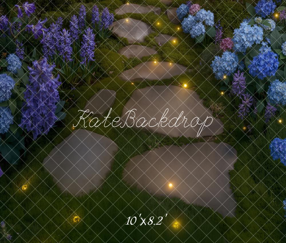 Kate Garden Stone Pathway Blue Hydrangeas Fleece Backdrop Designed by Kate image - Image 3