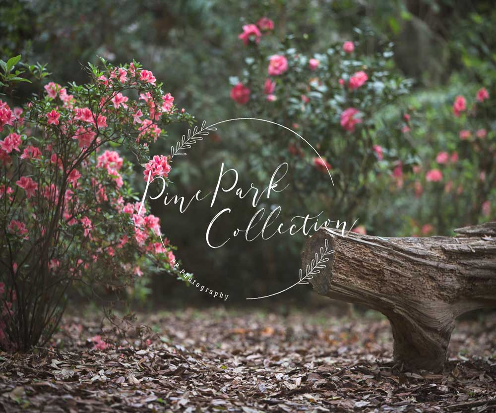Kate Garden with log bench spring Backdrop for Photography Designed by Pine Park Collection - Image 3