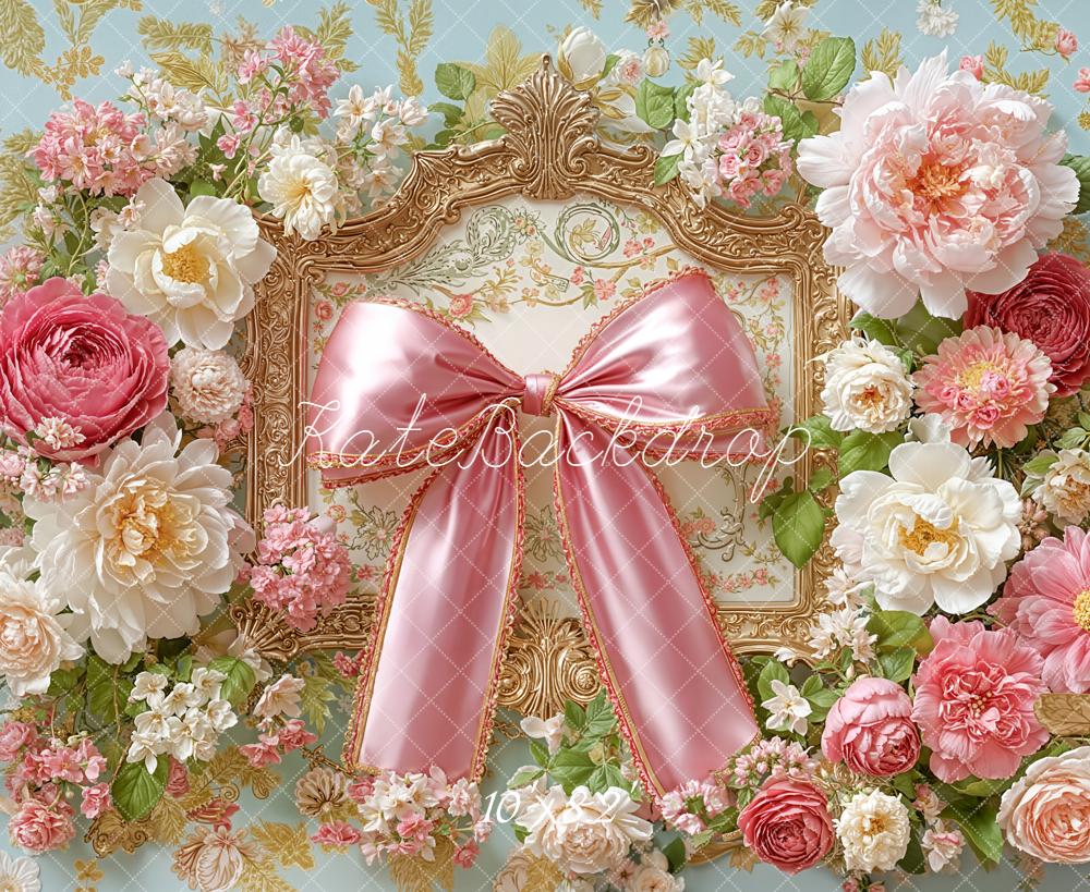 Kate Floral Arch Pink Bow Ornate Frame Backdrop Designed by Emetselch - Image 6