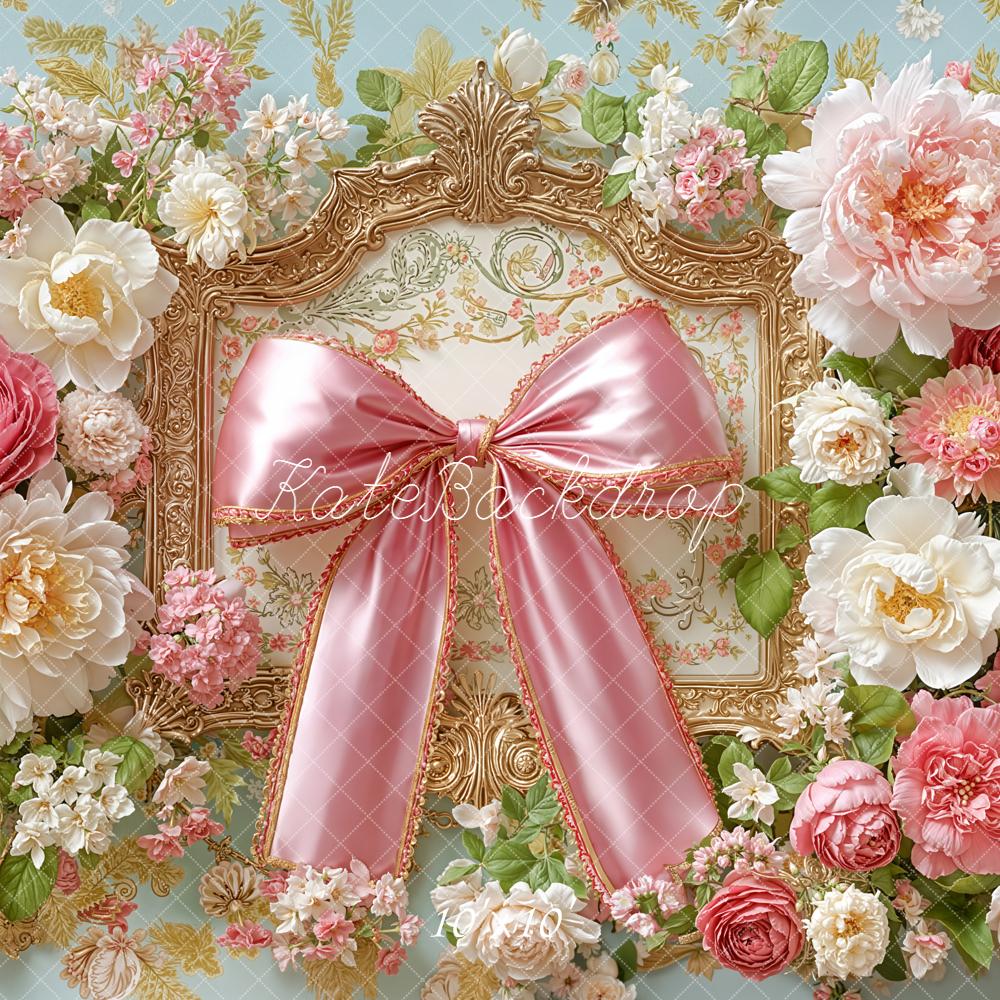 Kate Floral Arch Pink Bow Ornate Frame Backdrop Designed by Emetselch - Image 7
