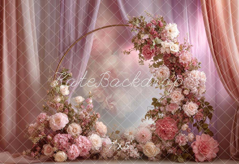 Kate Spring Pink Floral Garland Curtains Backdrop Designed by Emetselch - Image 2