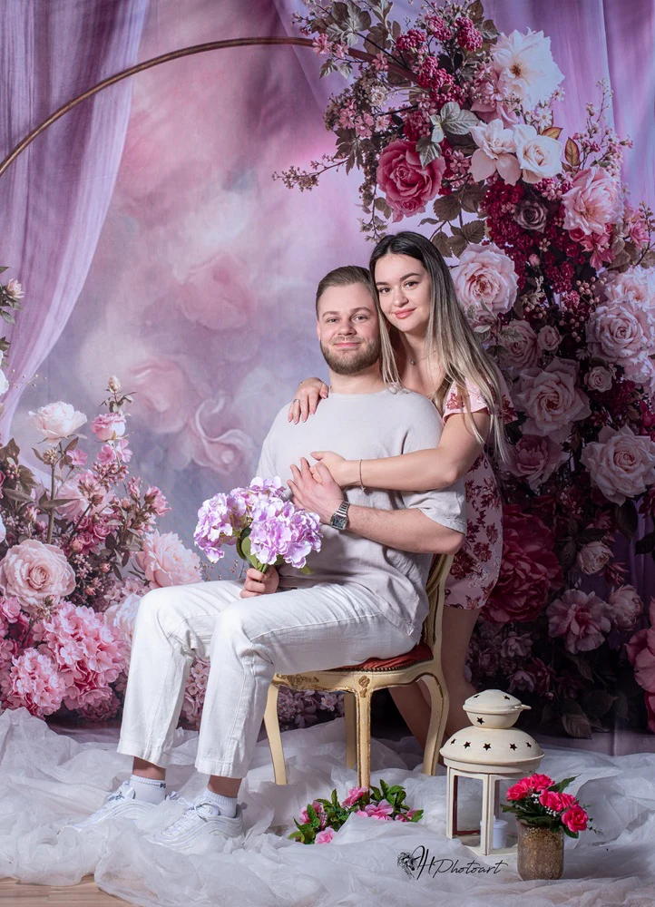 Kate Spring Pink Floral Garland Curtains Backdrop Designed by Emetselch - Image 3