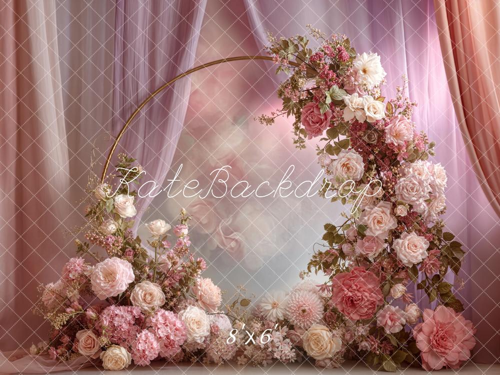 Kate Spring Pink Floral Garland Curtains Backdrop Designed by Emetselch - Image 5