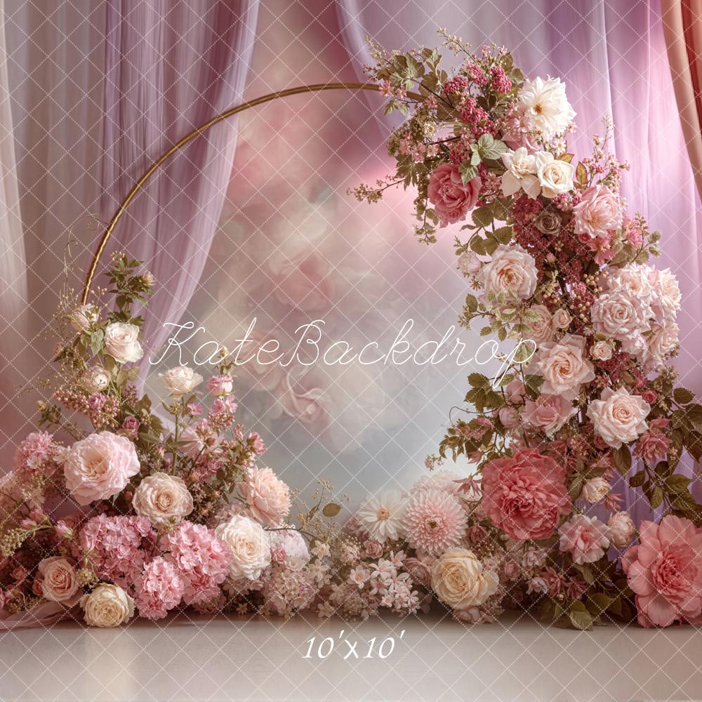 Kate Spring Pink Floral Garland Curtains Backdrop Designed by Emetselch - Image 9