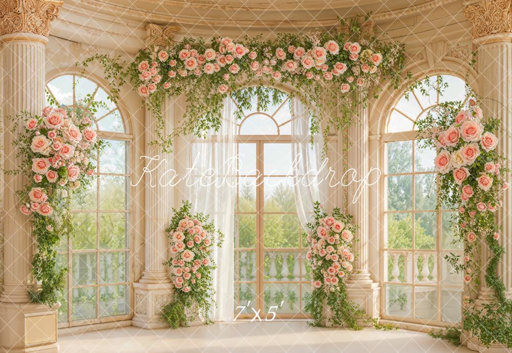 Kate Garland Pink Roses Window Columns Backdrop Designed by Emetselch - Image 2