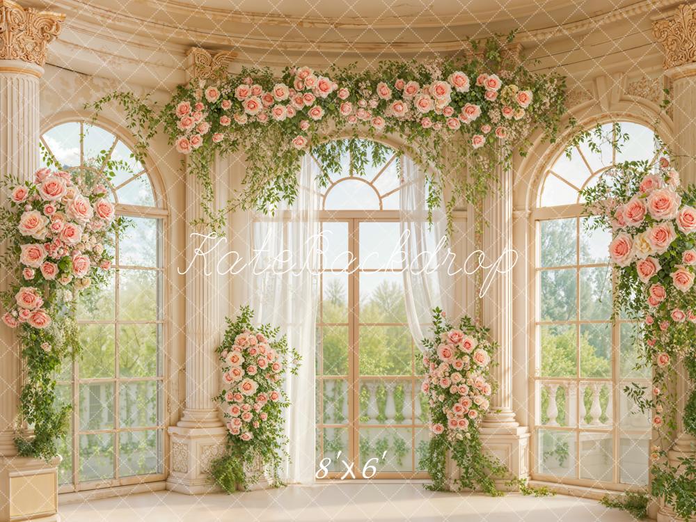 Kate Garland Pink Roses Window Columns Backdrop Designed by Emetselch - Image 5
