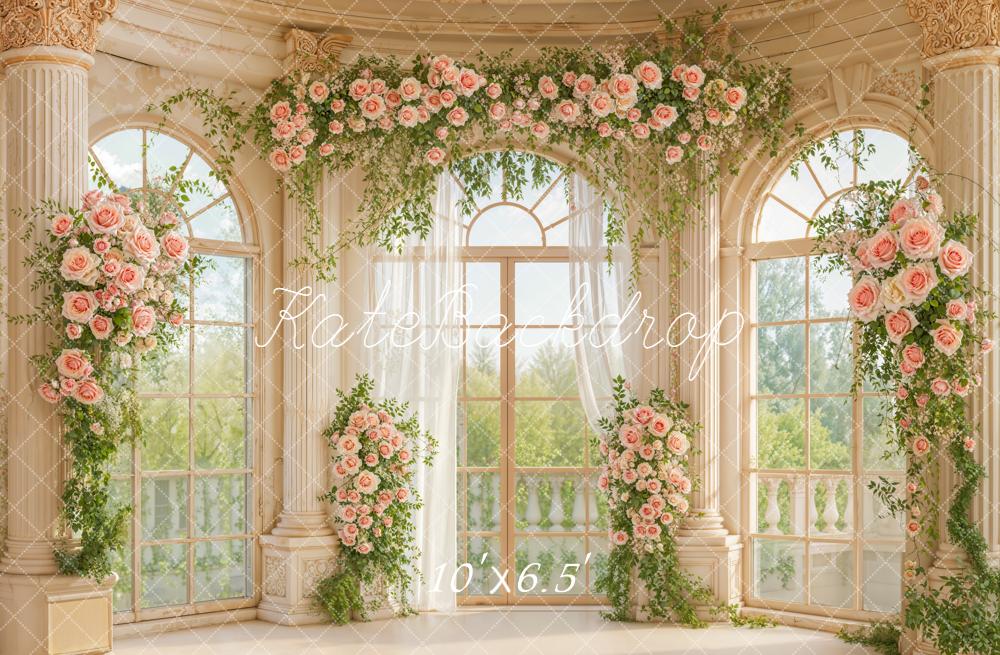 Kate Garland Pink Roses Window Columns Backdrop Designed by Emetselch - Image 6