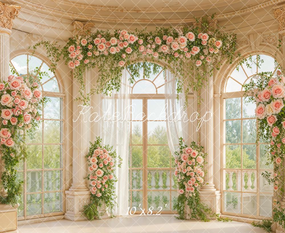 Kate Garland Pink Roses Window Columns Backdrop Designed by Emetselch - Image 8