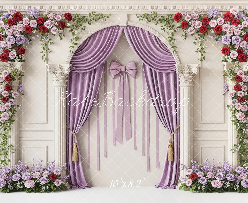 Kate Garland Purple Bow Classical Columns Fleece Backdrop Designed by Patty Robert - Image 3