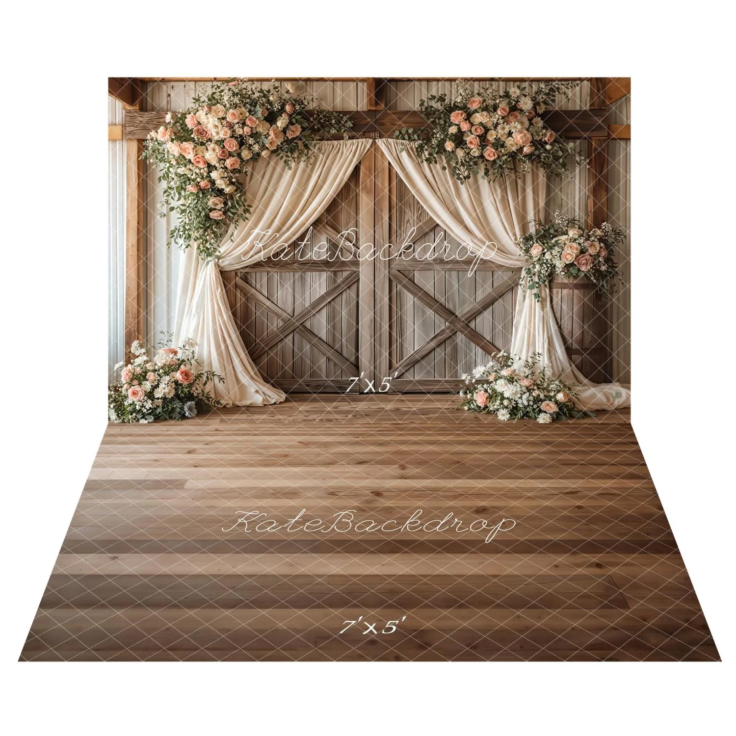 Kate Spring Garland Wood Barn Door Backdrop+Wood Texture Vintage Backdrop - Image 2