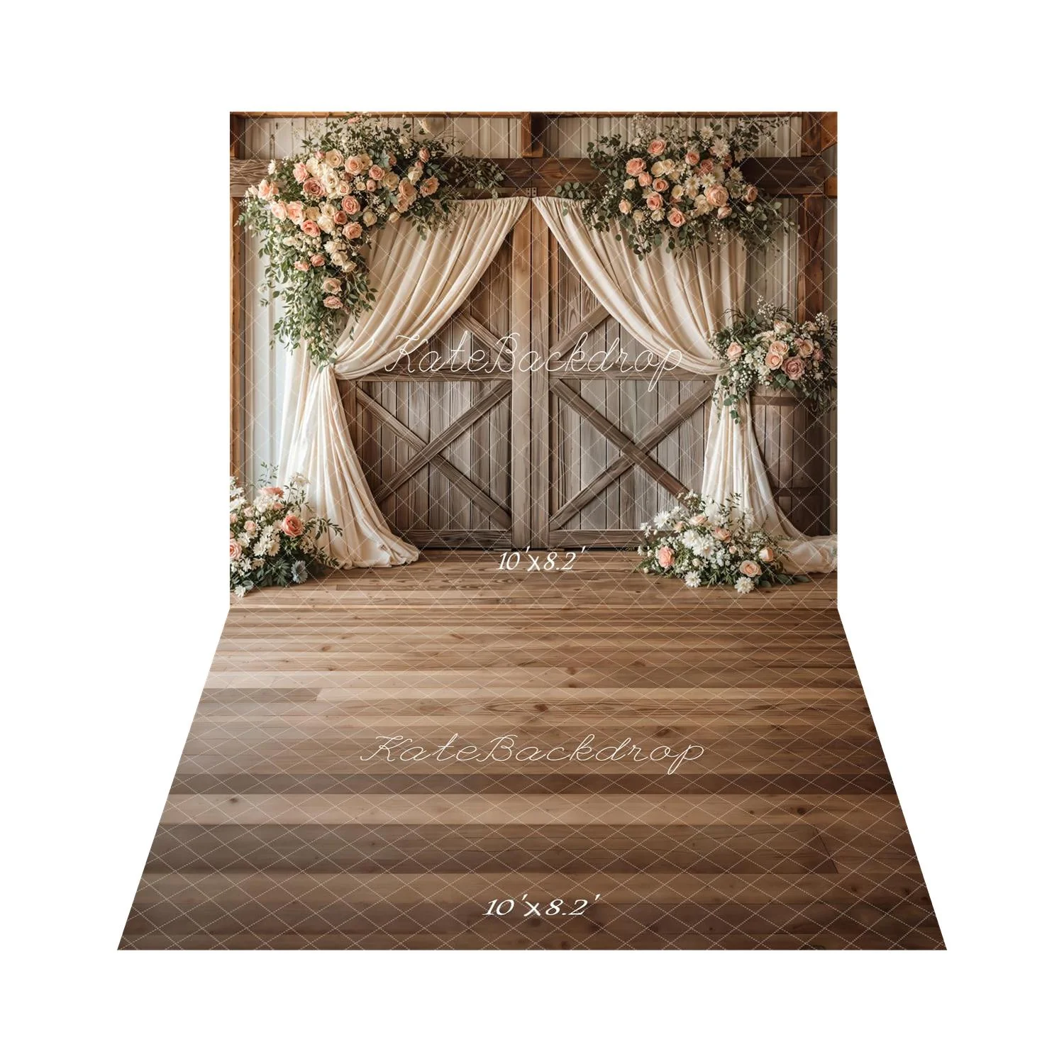 Kate Spring Garland Wood Barn Door Backdrop+Wood Texture Vintage Backdrop - Image 3