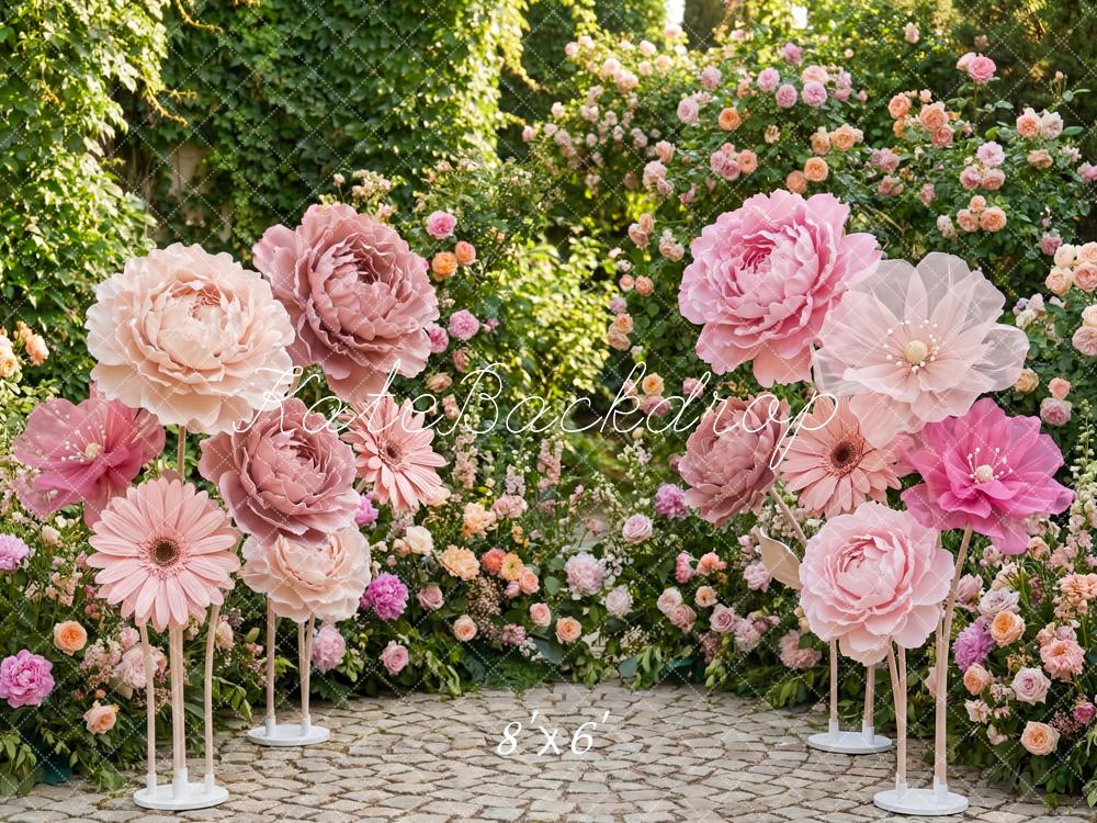 Kate Giant Pink Flowers Garden Backdrop Designed by Patty Robert - Image 3
