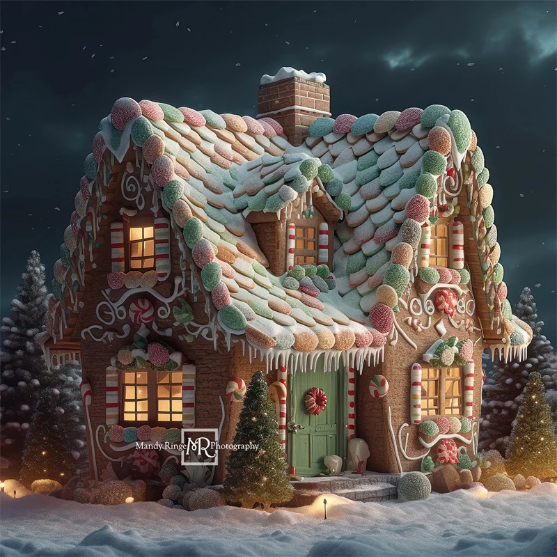 Kate Gingerbread Cottage Night Christmas Backdrop Designed by Mandy Ringe Photography - Image 2