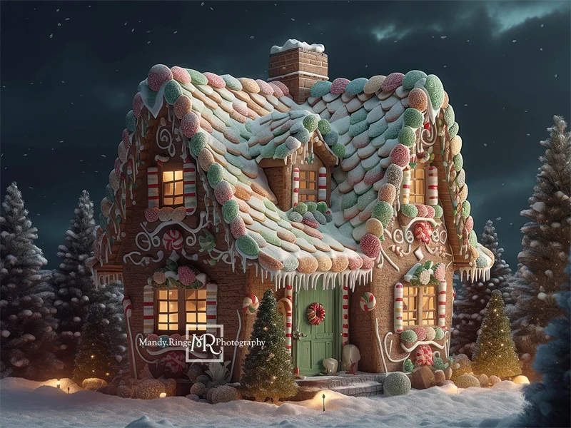 Kate Gingerbread Cottage Night Christmas Backdrop Designed by Mandy Ringe Photography - Image 3