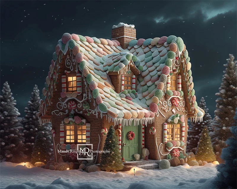 Kate Gingerbread Cottage Night Christmas Backdrop Designed by Mandy Ringe Photography - Image 4