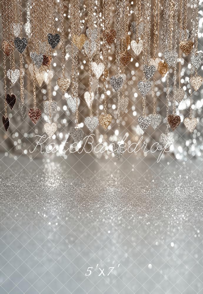 Kate Glitter Heart Chains Silver Bokeh Backdrop Designed by Emstselch