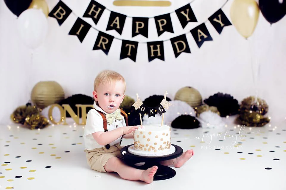 Kate Gold and Black Balloons Royal Birthday Children Backdrop for Photography Designed by Sherie Skelly - Image 3