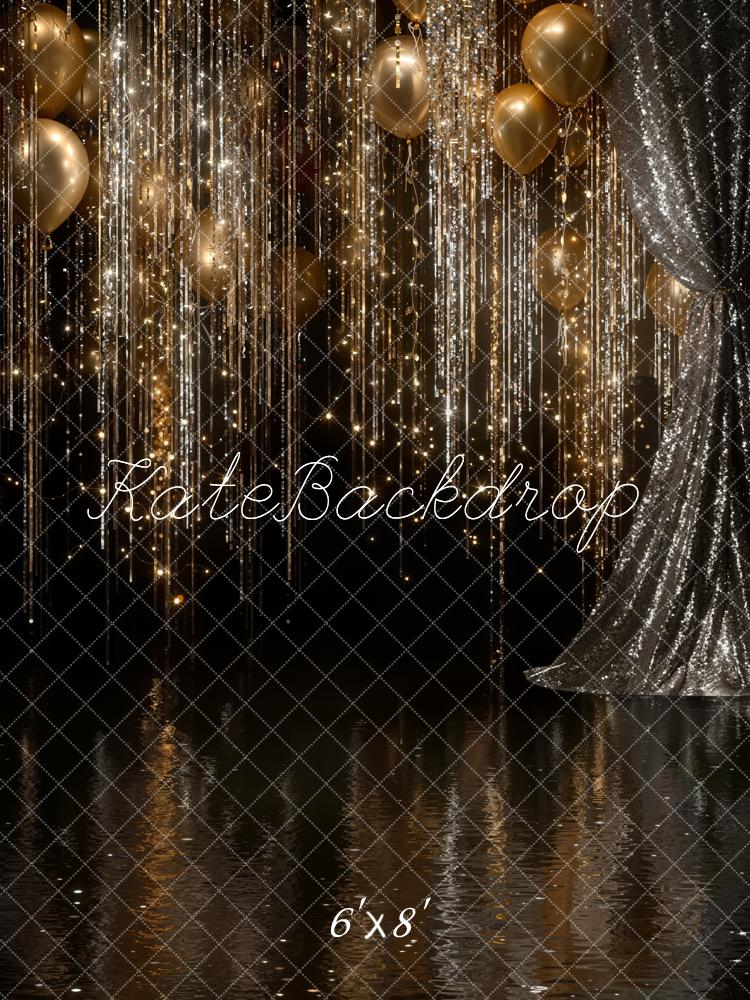 Kate Gold Balloons Glitter Streamers Curtain Backdrop Designed by Emstselch - Image 3