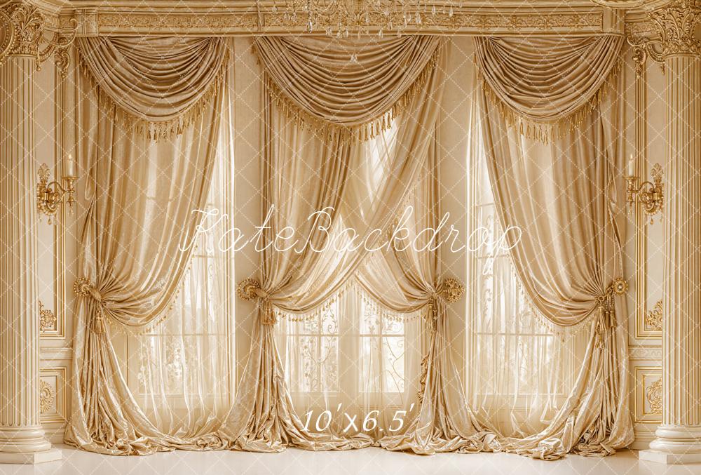 Kate Gold Curtain Windows Classic Fleece Backdrop Designed by Emetselch - Image 2