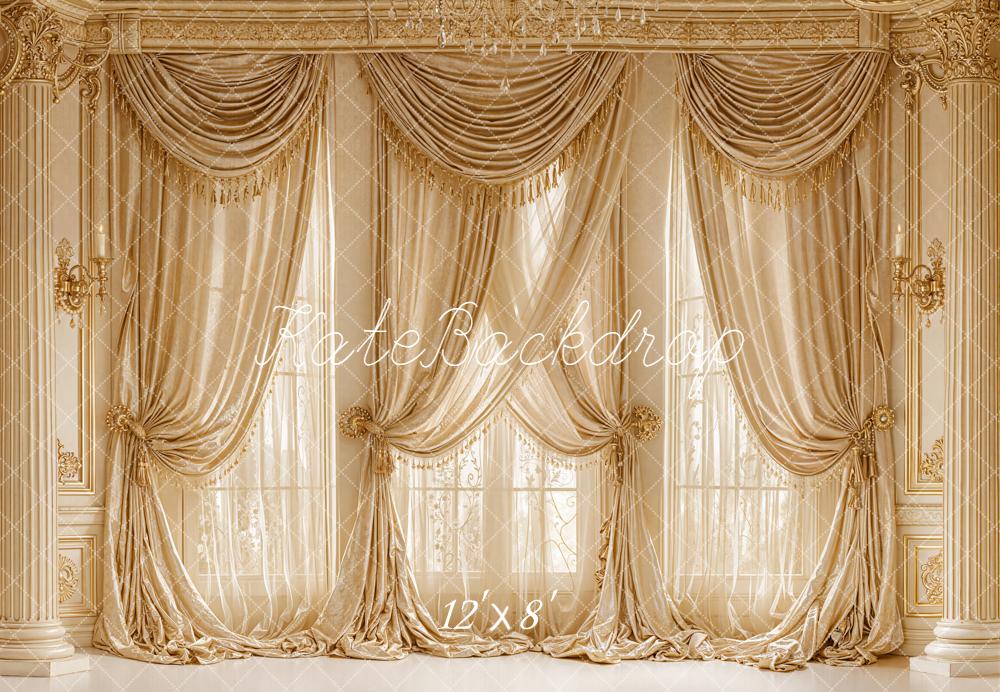 Kate Gold Curtain Windows Classic Fleece Backdrop Designed by Emetselch - Image 4