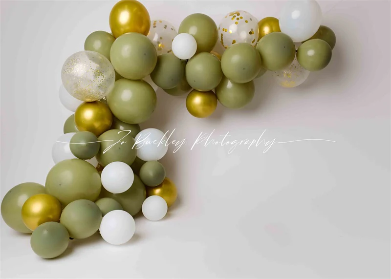Kate Gold Green Balloons Backdrop Designed by Jo Buckley Photograph