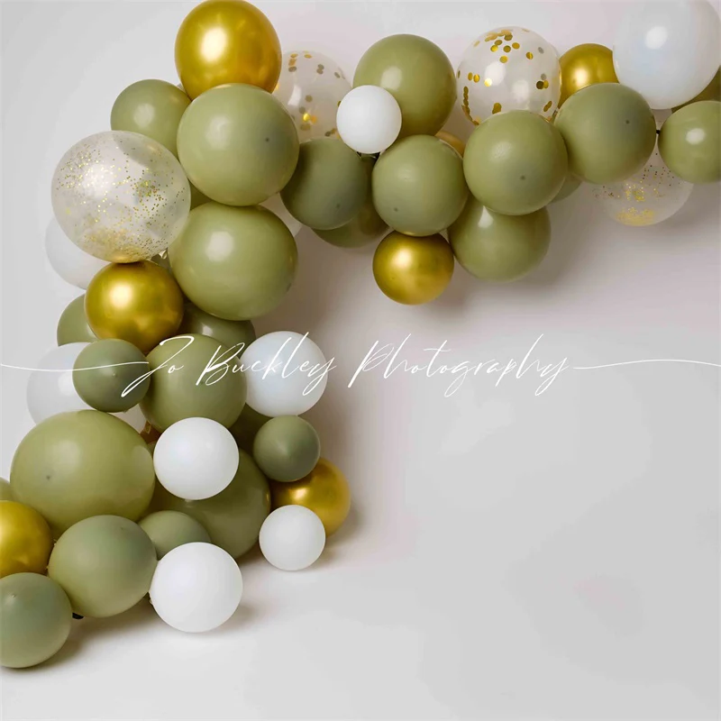 Kate Gold Green Balloons Backdrop Designed by Jo Buckley Photograph - Image 2