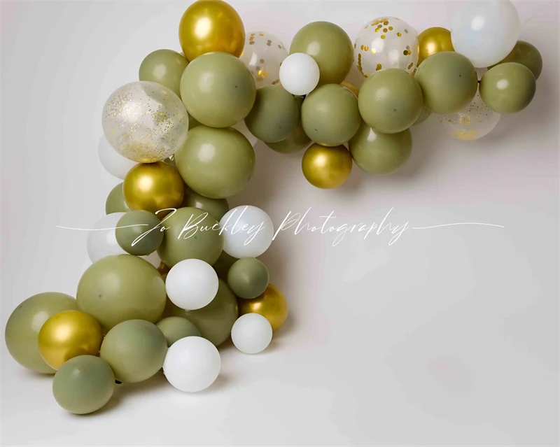 Kate Gold Green Balloons Backdrop Designed by Jo Buckley Photograph - Image 3