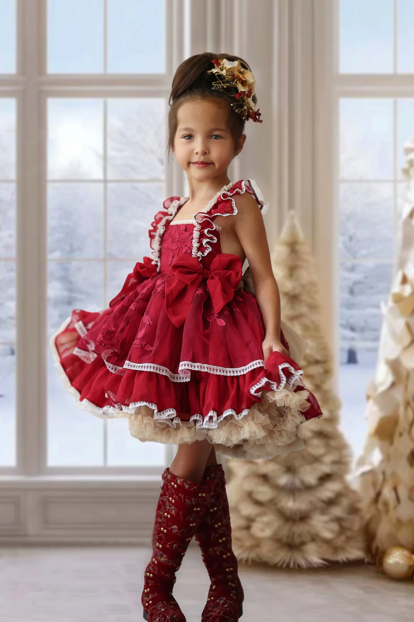 Kate Golden Christmas Tree Window Backdrop Designed by Chain Photography - Image 3