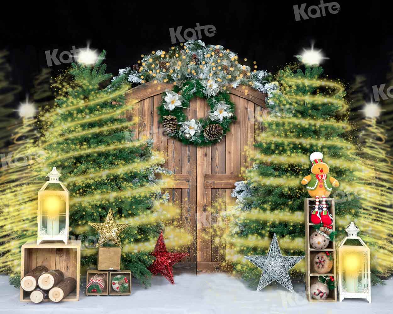 Kate Gorgeous Christmas Barn Door Shiny Backdrop Designed by Emetselch - Image 3