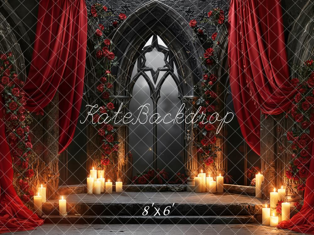 Kate Gothic Arch Red Roses Curtain Candles Backdrop Designed by Emetselch - Image 3