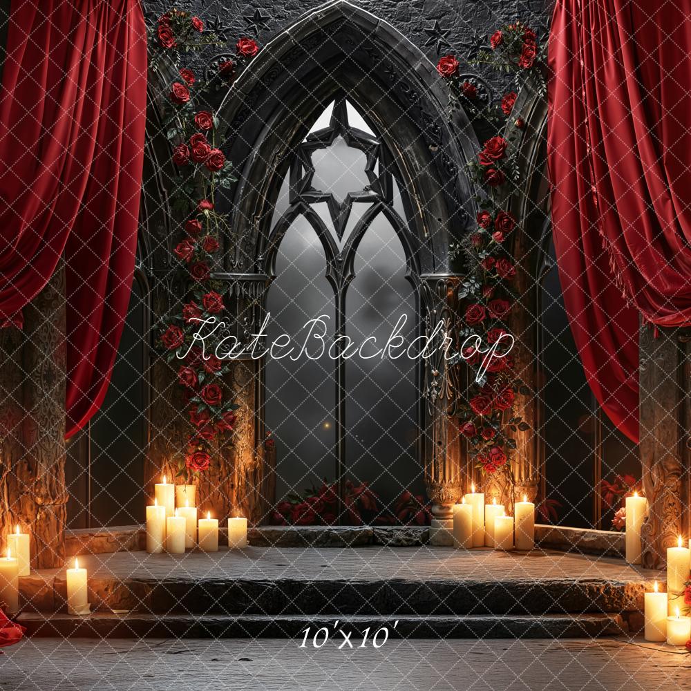 Kate Gothic Arch Red Roses Curtain Candles Backdrop Designed by Emetselch - Image 7