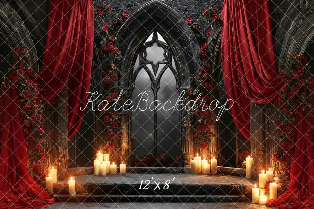 Kate Gothic Arch Roses Candles Drapes Fleece Backdrop Designed by Emetselch - Image 4