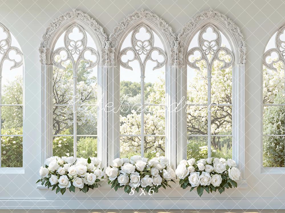 Kate Gothic Arch Windows White Roses Wedding Backdrop Designed by Mini MakeBelieve - Image 3