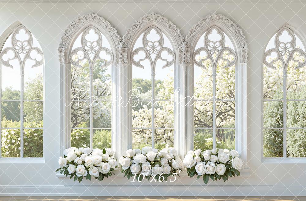 Kate Gothic Arch Windows White Roses Wedding Backdrop Designed by Mini MakeBelieve - Image 4